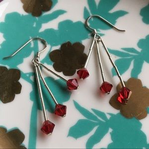 🛍 Sterling Silver Red Dangle Earrings